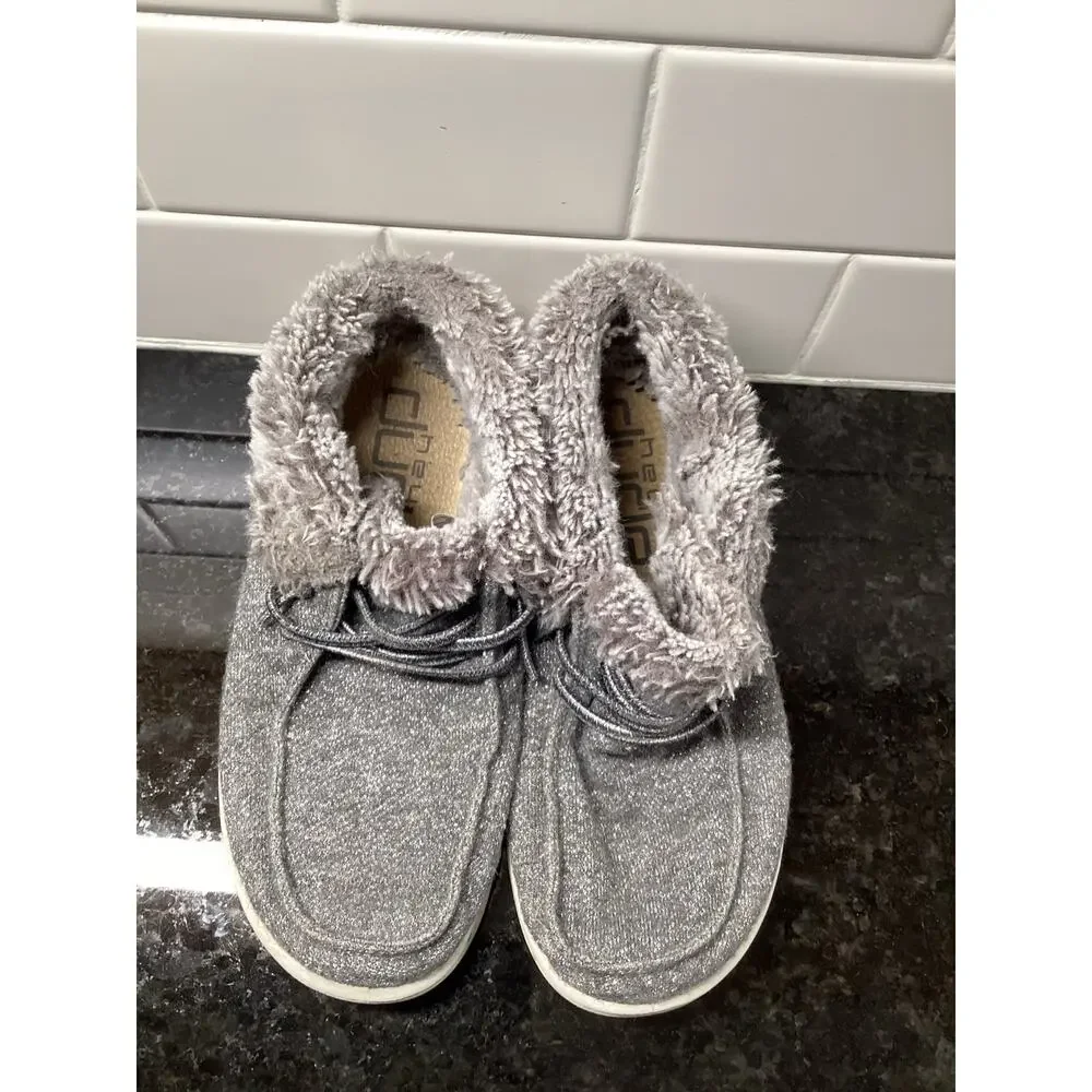 Hey Dude Girls Faux Fur Britt Bootie shoe Gray Size Y1-L2‎